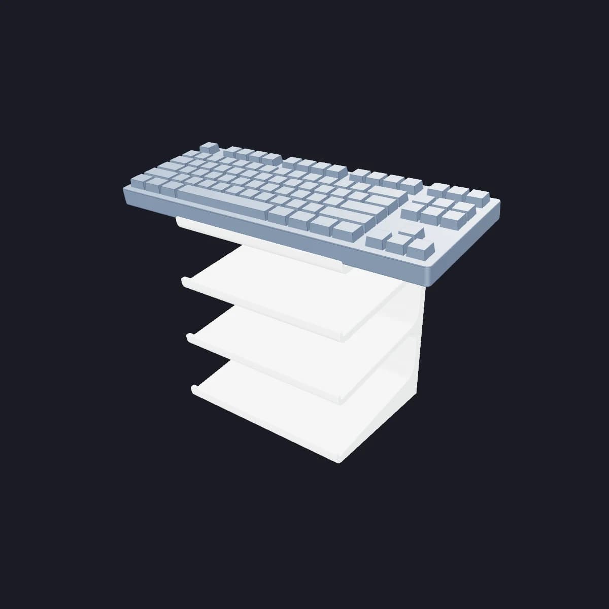 White four-tier Classic stand with a 8-inch shelf supporting a TKL keyboard